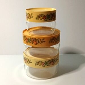 VINTAGE PYREX/CORNING WARE "Spice of Life" 3 PC Canister Set. 2-6/3 Inches 1-5/6